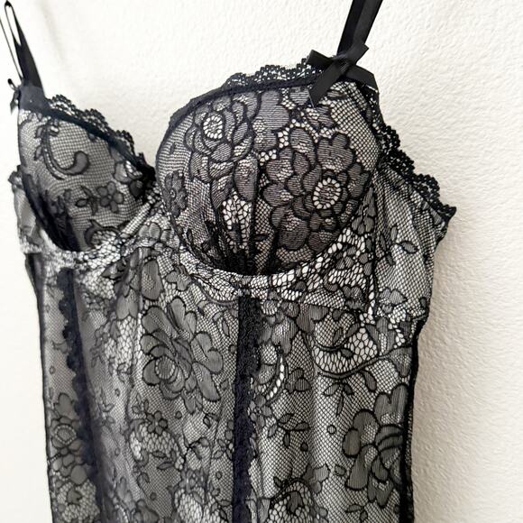 VICTORIA'S SECRET | Black Nude Lace Nightie Neglige Dress Padded Y2K | Size 36B - Picture 4 of 9